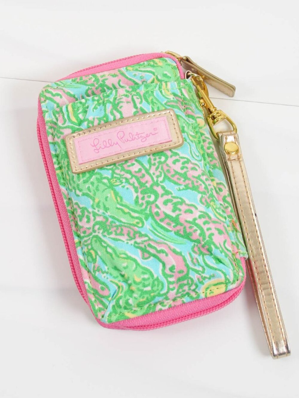 Lilly Pulitzer Pink Green Tropical Zip Around ID Wallet Wristlet